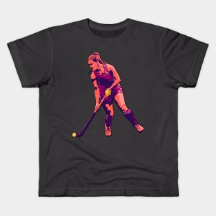 Field Hockey Player (Sunset Orange & Burgundy) Kids T-Shirt